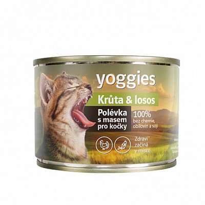 YOGGIES Polévka s masem pro kočky 185g krůtí&losos