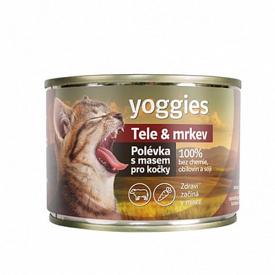 YOGGIES Polévka s masem pro kočky 185g tele&mrkev