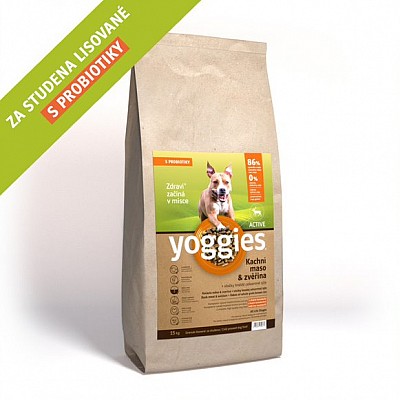 YOGGIES Active kachna a zvěřina 15kg + konzerva Yoggies 800g