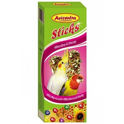 Avicentra stick pro malé papoušky, vitamín+med, 2 ks