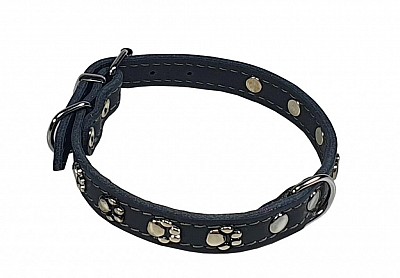 Obojek kožený d30cm/š12mm, Bella, zdobený tlapkami, antracit