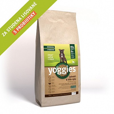 YOGGIES Minigranule jehněčí a bílá ryba 15kg + konzerva Yoggies 800g