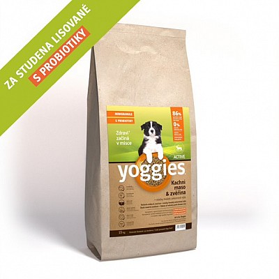 YOGGIES Minigranule Active kachna a zvěřina 15kg + konzerva Yoggies 800g