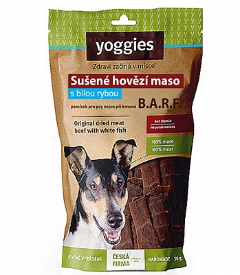 YOOGIES B.A.R.F. sušené hovězí maso s bílou rybou 50g