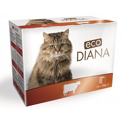 Eco DIANA Cat 12x 100g hovězí kousky ve šťávě