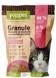 YOGGIES Cat Granule lisované za studena s probiotiky a kuřecím masem 1,2kg