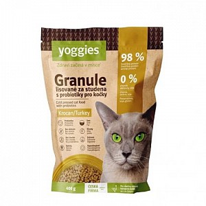 YOGGIES Cat Granule lisované za studena s probiotiky a krocaním masem 400g