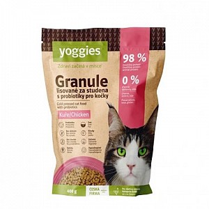 YOGGIES Cat Granule lisované za studena s probiotiky a kuřecím masem 400g