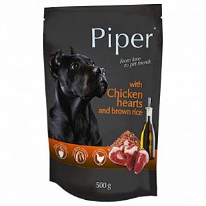 PIPER Dog kuřecí srdíčka s hnědou rýží 500g