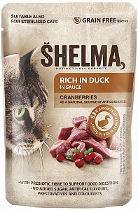 SHELMA Cat Adult kachní s brusinkami v omáčce 85g