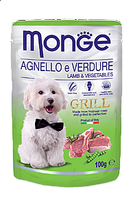 MONGE Dog Grill jehněčí se zeleninou 100g