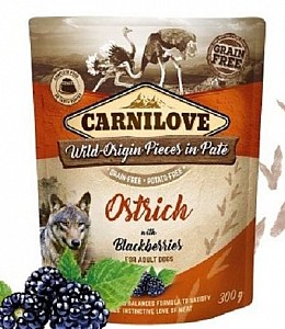 CARNILOVE Dog Pouch Paté Ostrich with Blackberries 300g