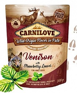 CARNILOVE Dog Pouch Paté Venison with Strawberry Leaves 300g